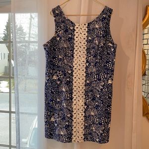Lilly Pulitzer Target Upstream Fish Shift White Blue Embroidered Dress